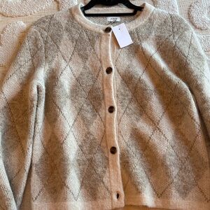 NWT J. Crew Women's Argyle Cardigan - Cream and Gray